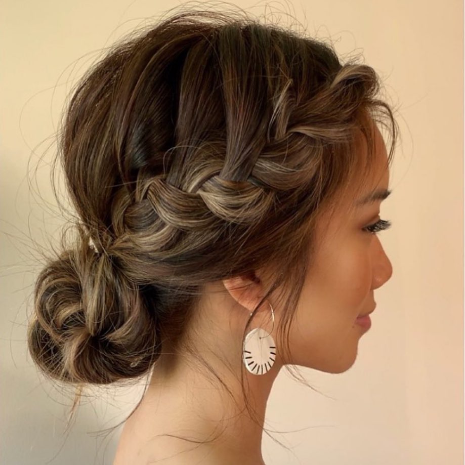 French braided updo bridal hairstyle for medium thin hair