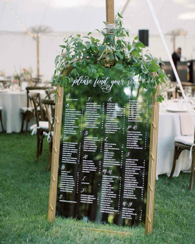 garden wedding mirror seating chart ideas