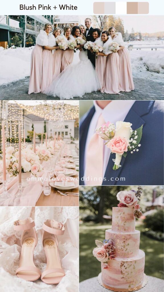 get married in the winter with a blush pink and white color scheme to honor the month of love