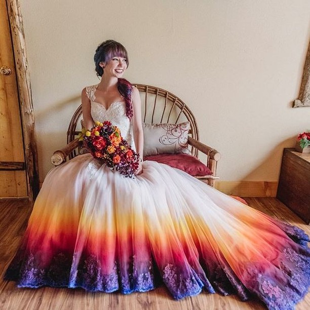 gorgeous ombre rainbow lace maxi wedding dress