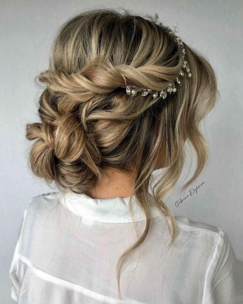half up braided with twisted updo wedding hairstyles