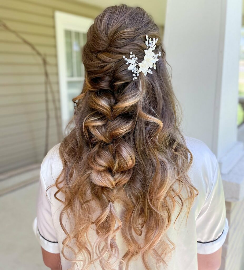 half up half down long hairstyle for wedding with braids