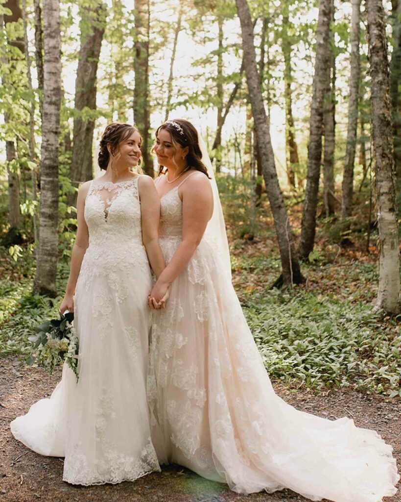 LGBT outdoor lace forest wedding dress ideas