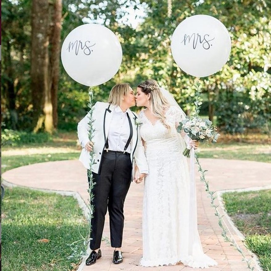 LGBTQ wedding outfit ideas with Mrs. balloon