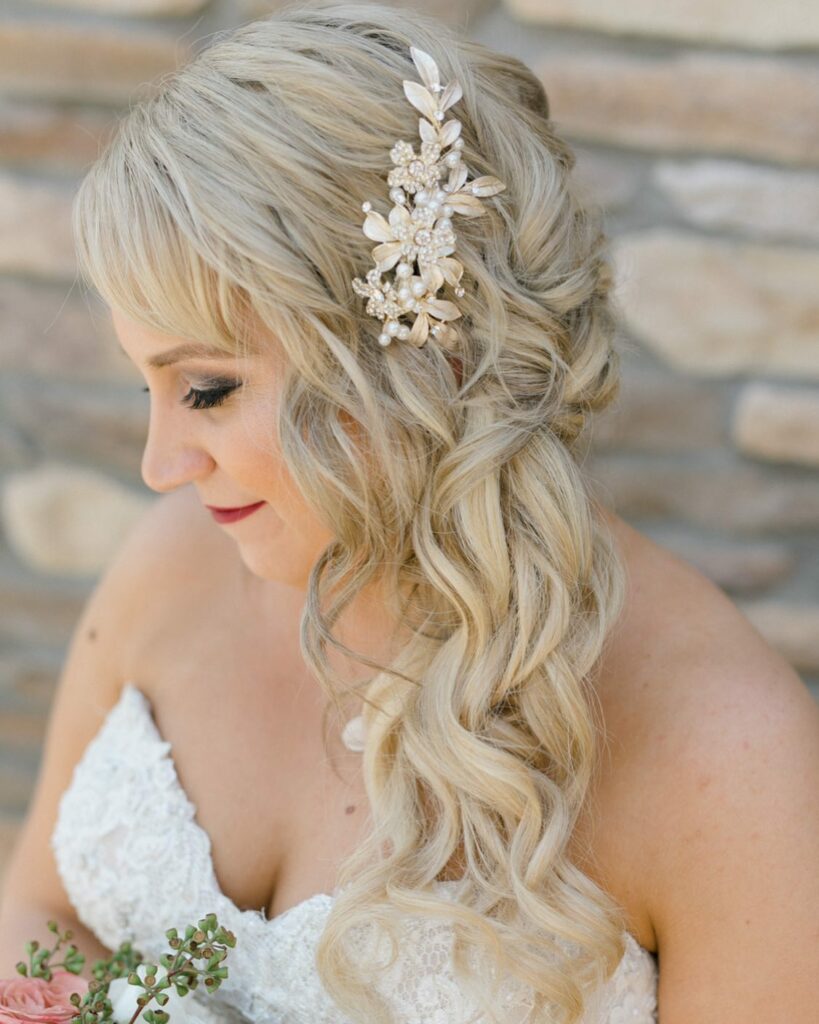 loose curls braided hairstyle for thin hair bride