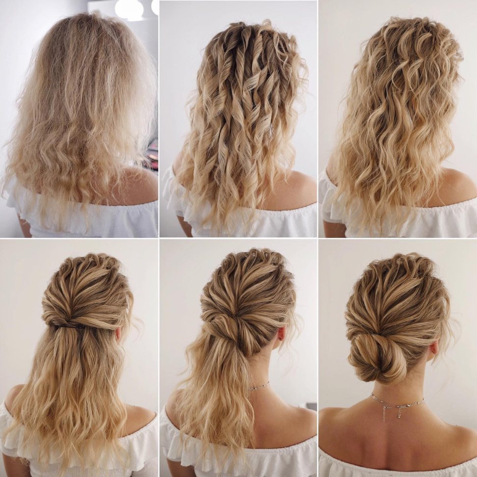low bun DIY wedding hairstyle with textured top for thin hair