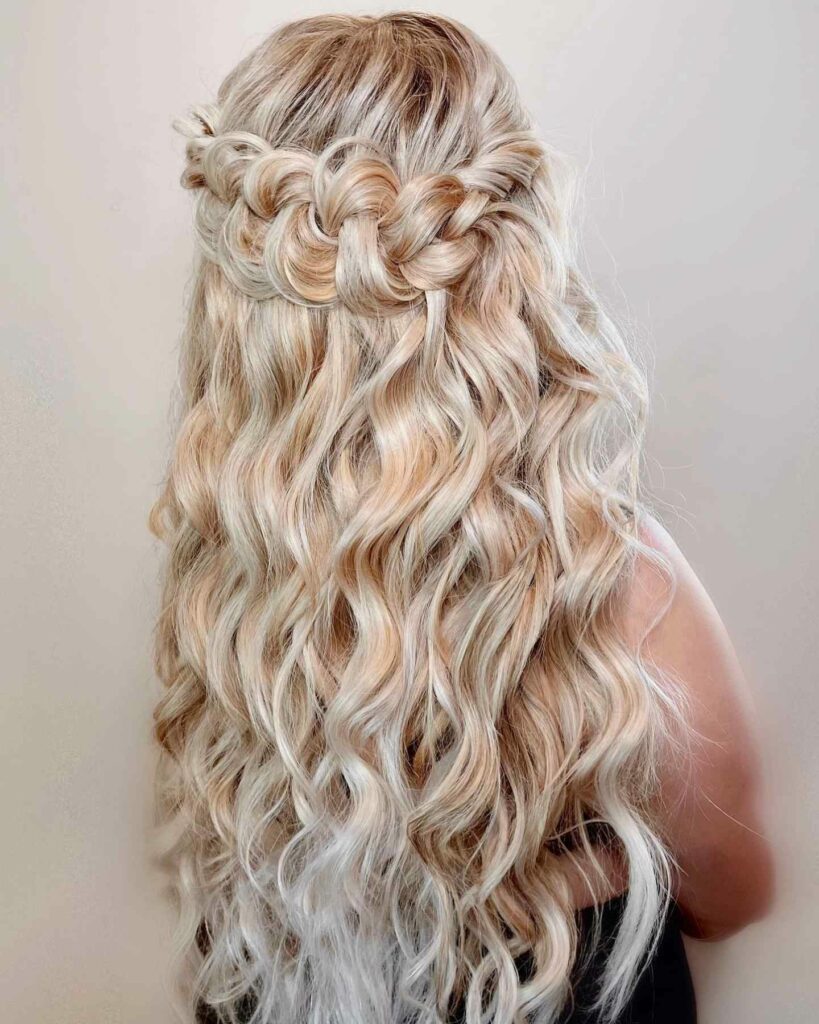 mermaid braided thin hair half up wedding hairstyle