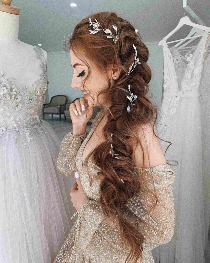 messy Dutch braid loose curl wedding hairstyle