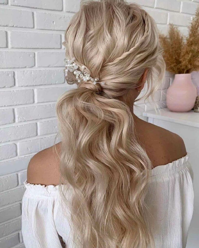 messy ponytail thin hair wedding hairstyle with clip