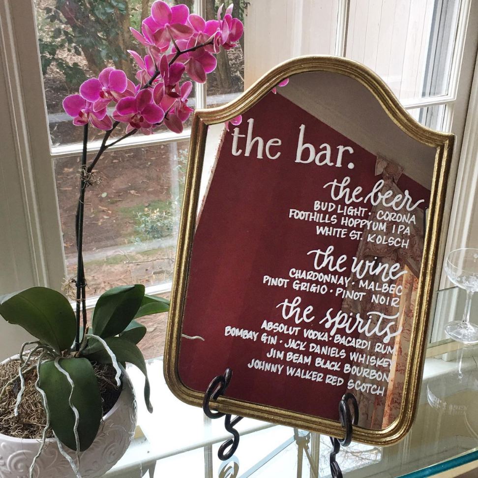 mirror bar menu wedding sign with gold frame