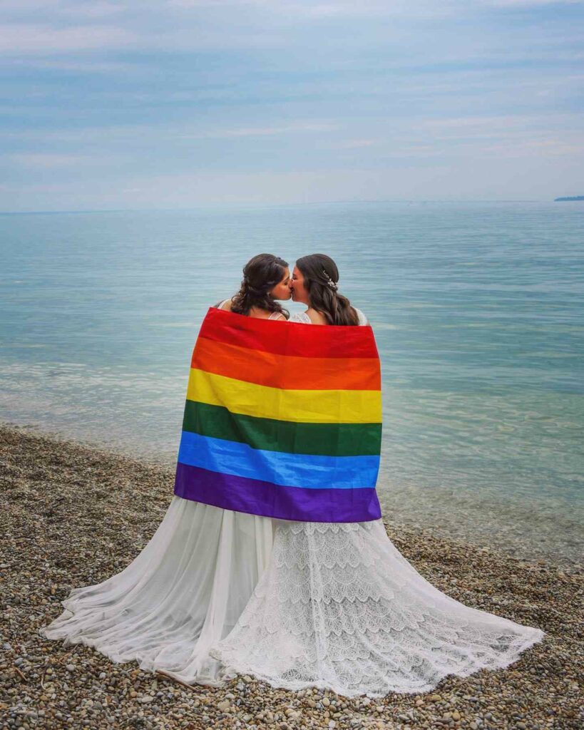 Mr. and Mrs. LGBT beach wedding photo session