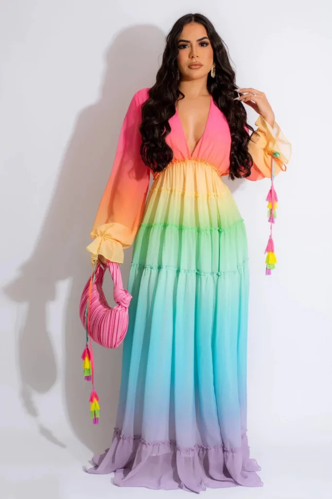 ombre rainbow wedding dress with full sleeves