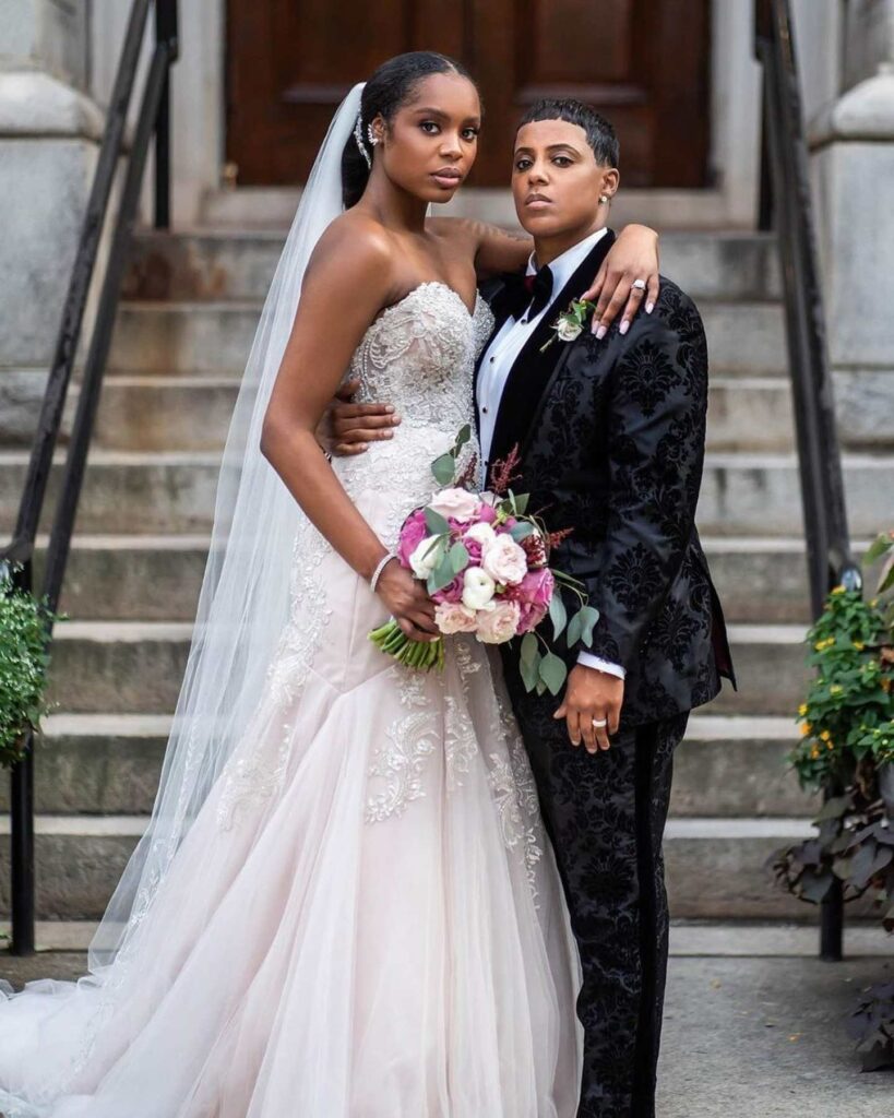 perfect style with black and white lesbian wedding attire
