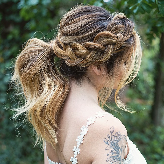 ponytail braided beach wedding hairstyle