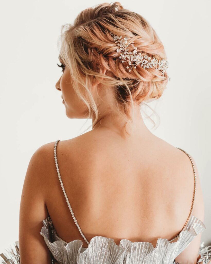 romantic Dutch braided updo wedding hairstyle