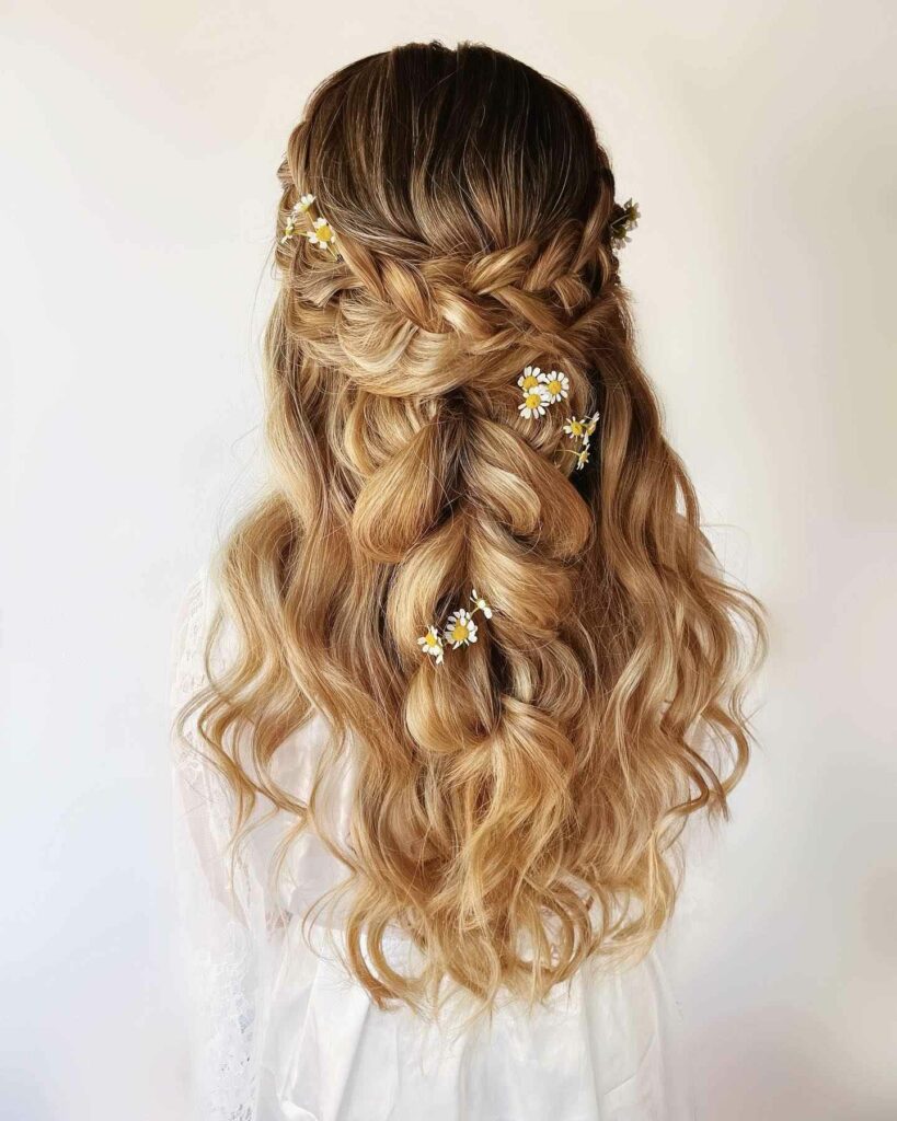 romantic half updo wedding hair with Dutch style