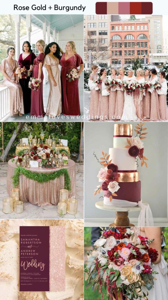 rose gold and burgundy are charming vintage inspired winter wedding colors