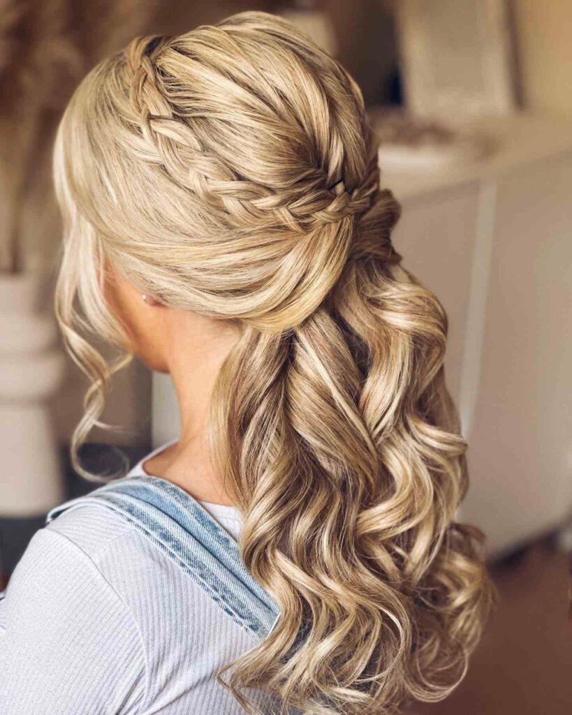 simple braided half updo bridesmaid wedding hairstyle