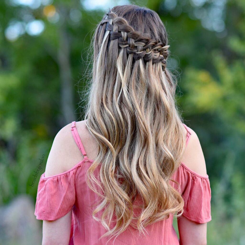 strand waterfall braid hairstyle for wedding
