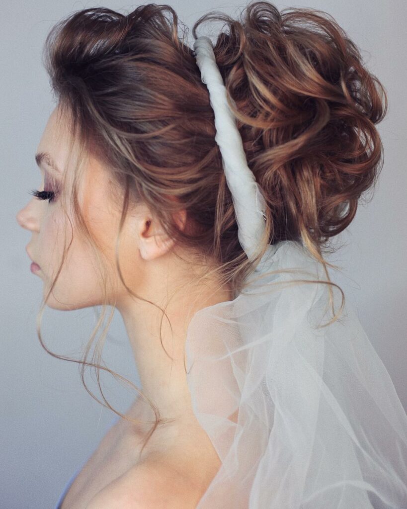 thin hair wedding updo with veil