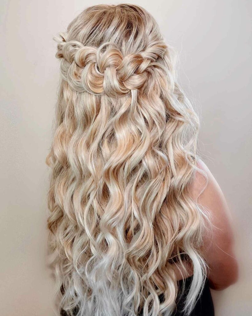 thin mermaid hair half up wedding hairstyle