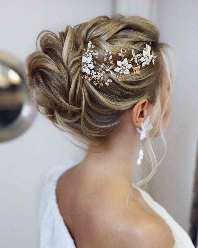 twisted textured wedding hair updo for thin hair bride