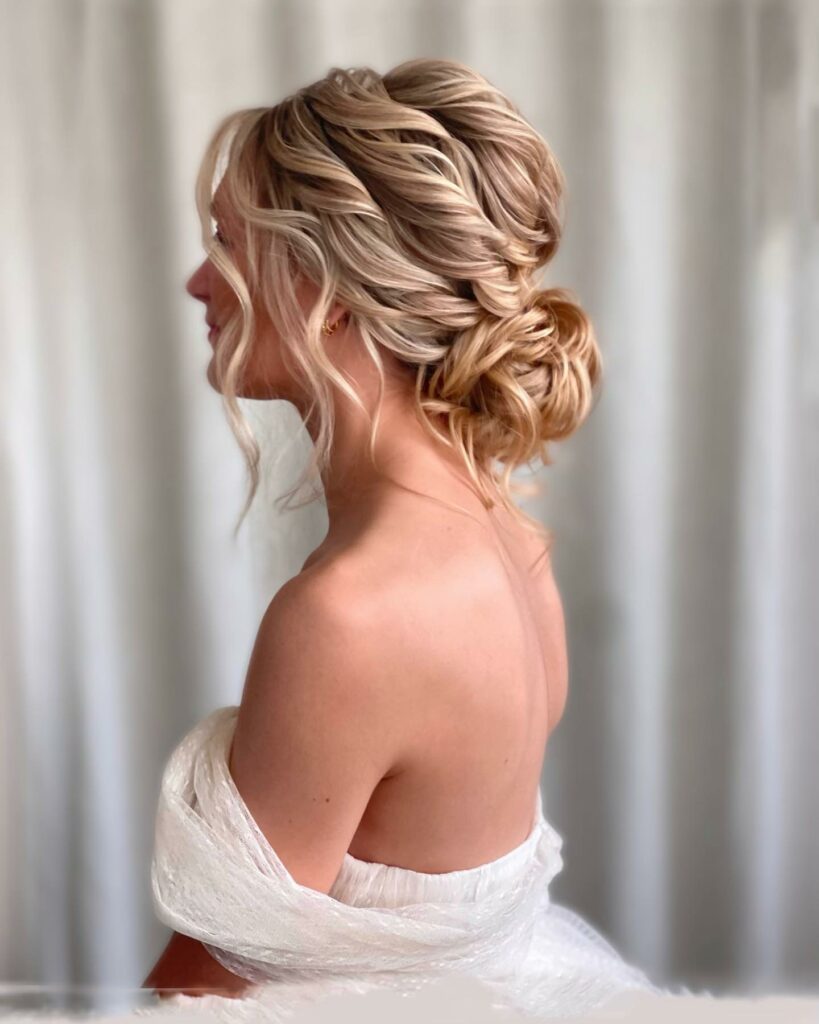 twisted thin hair bridal updo for long hair