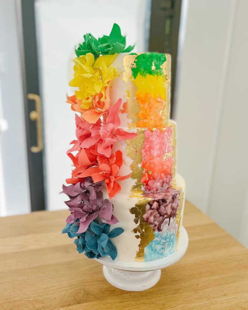 unicorn rainbow theme cake for lesbian wedding