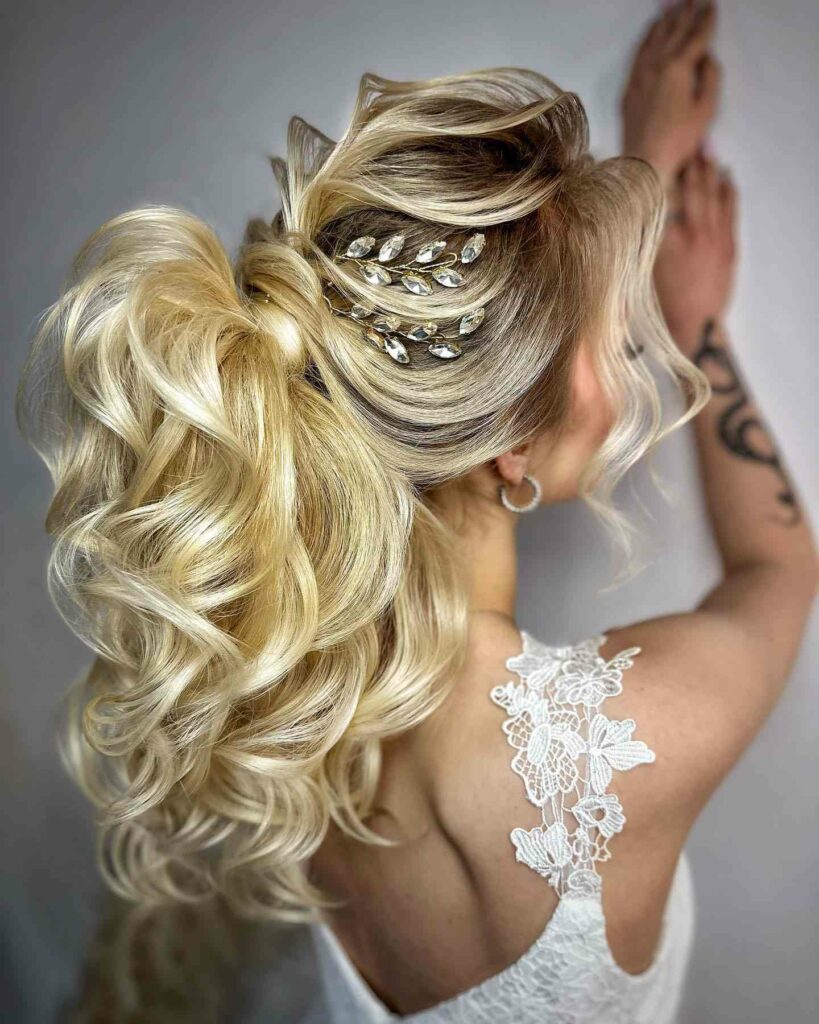 wavy ponytail hair bridal hairstyle for thin hair
