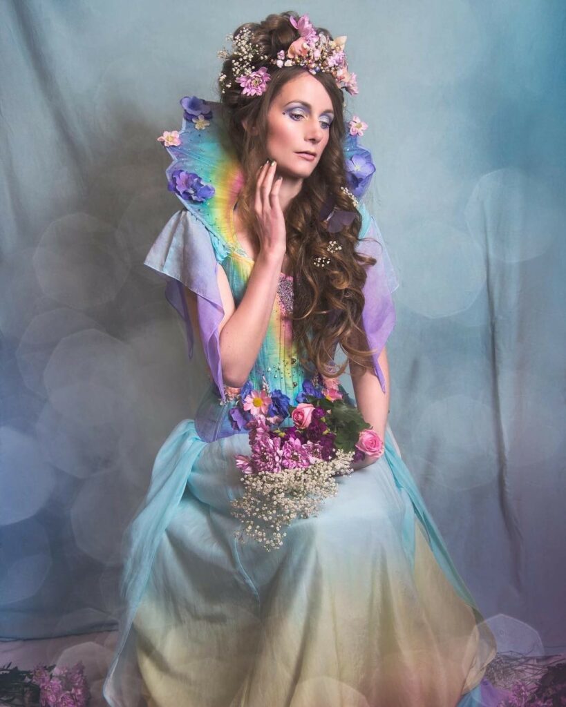 hand dyed rainbow wedding dress