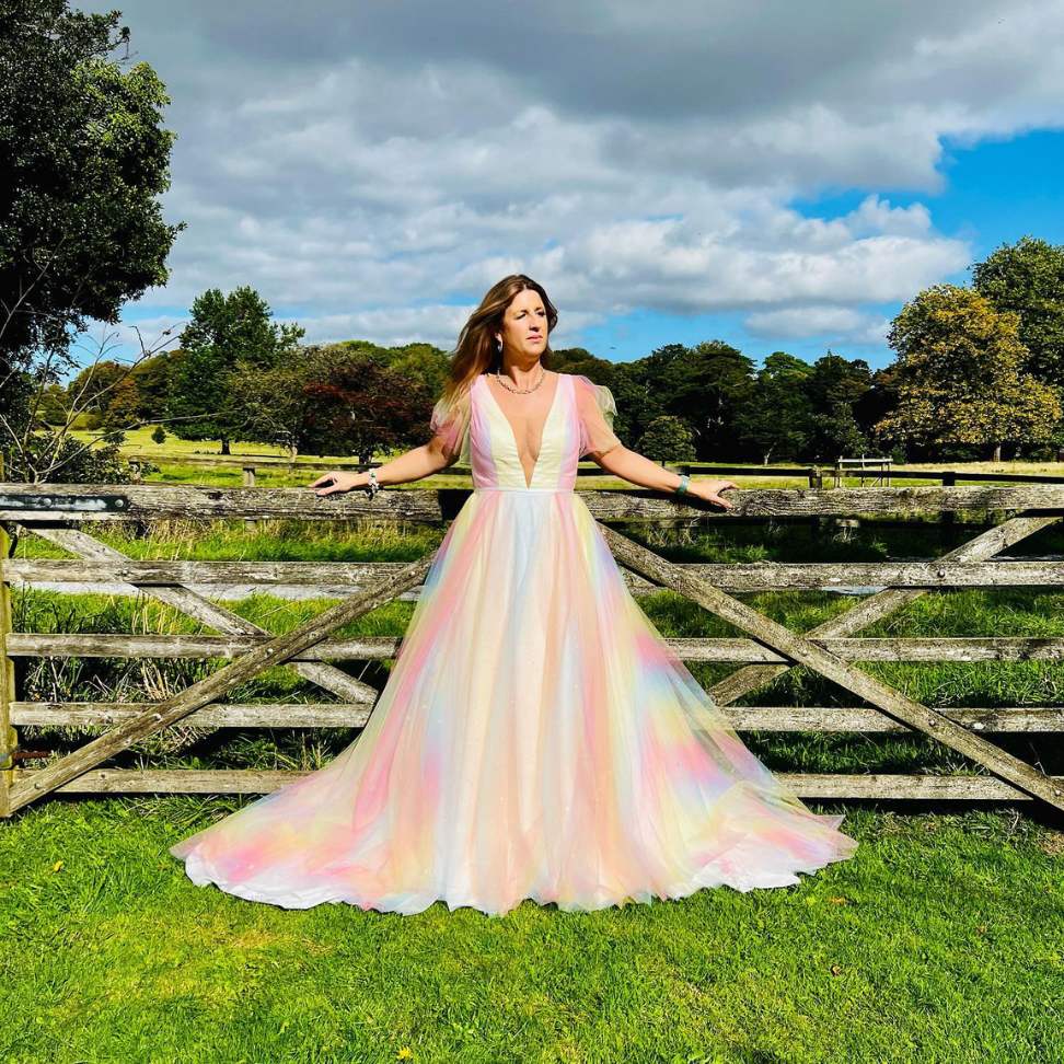 rainbow color plus size pastel wedding dress