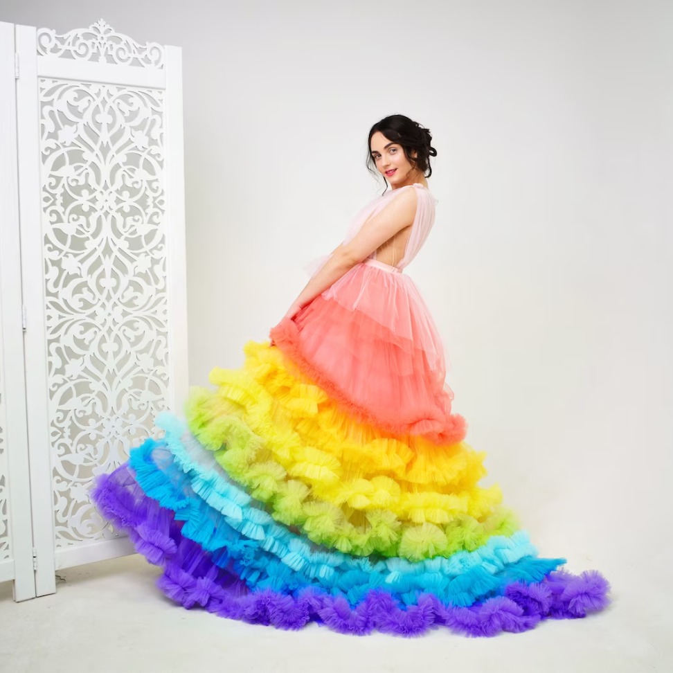 tulle rainbow pride bride wedding dress