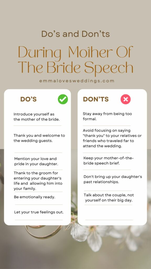 Do's and don'ts during mother of the bride speech