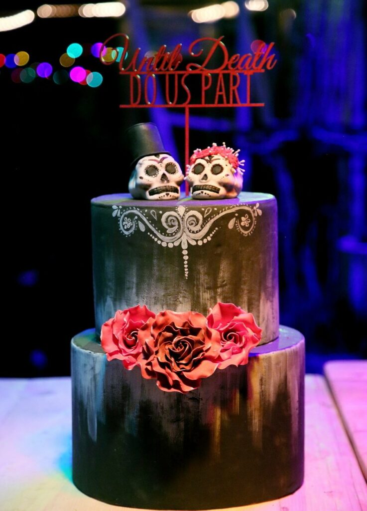 Halloween gothic inspired skull wedding cake