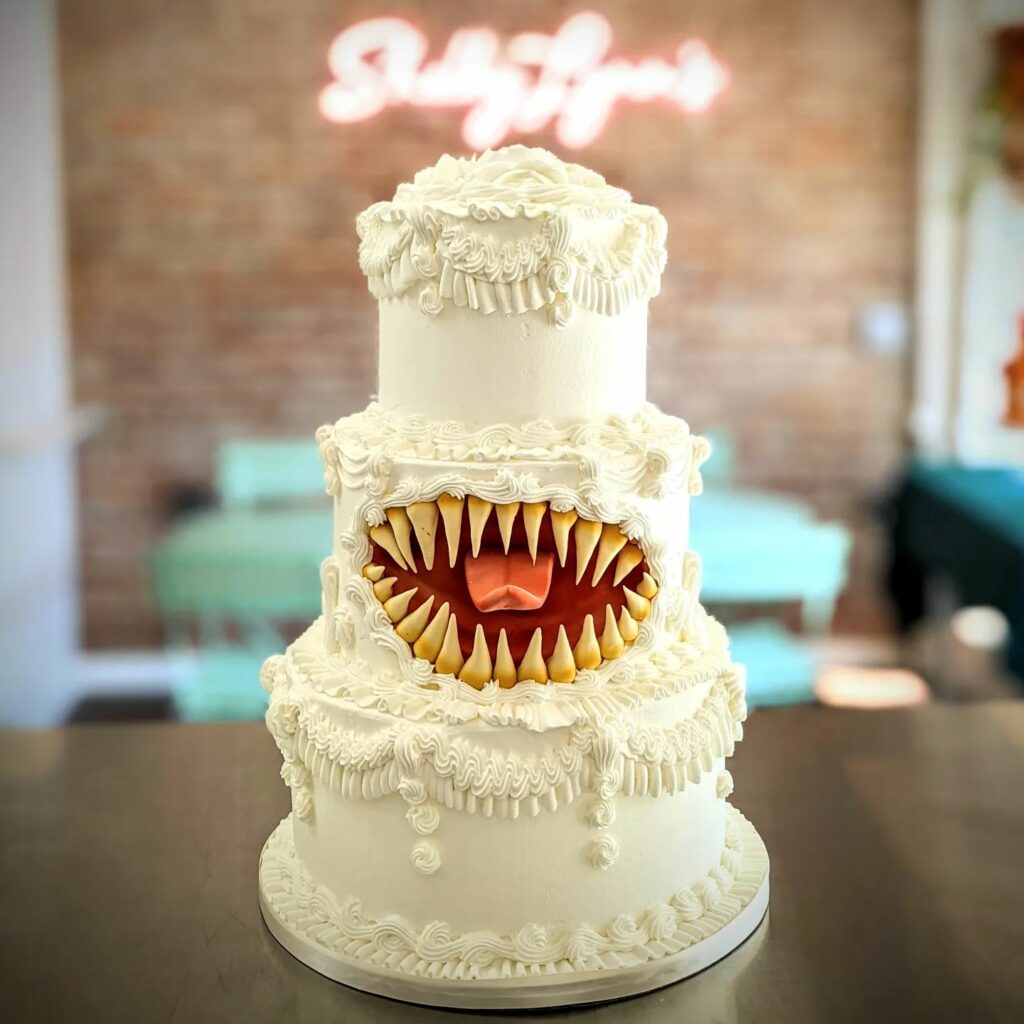 Halloween scary white wedding cake