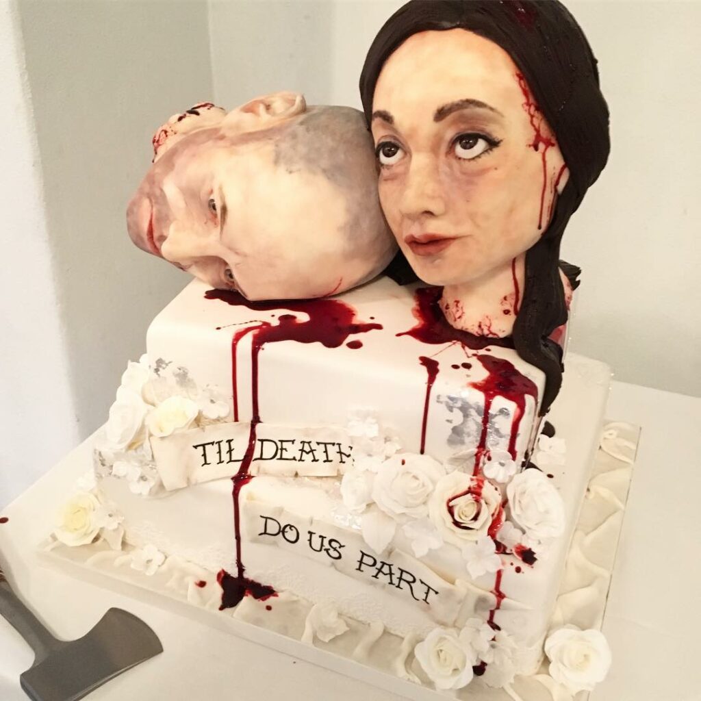 Halloween severed head wedding cake