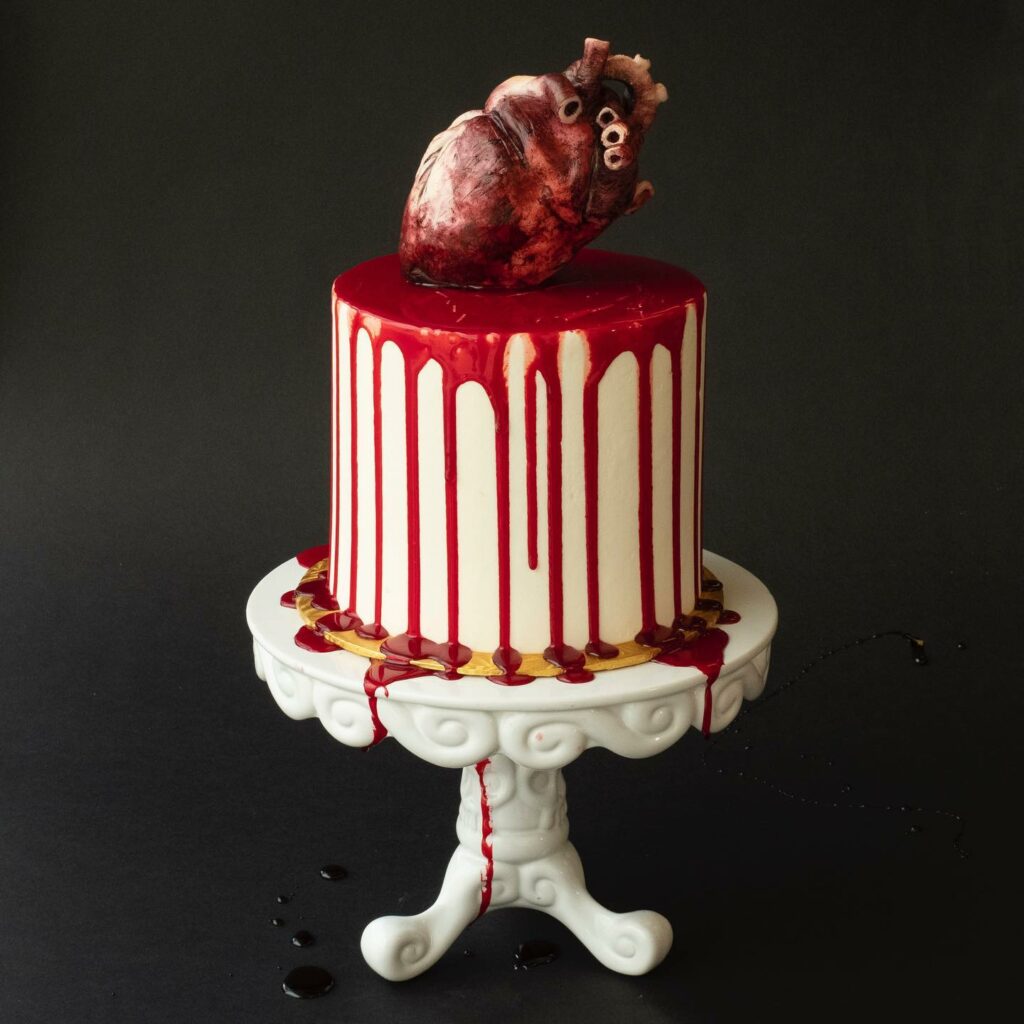 Halloween wedding cake with human heart