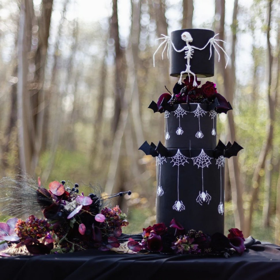 bat and skull gothic three tired wedding cake