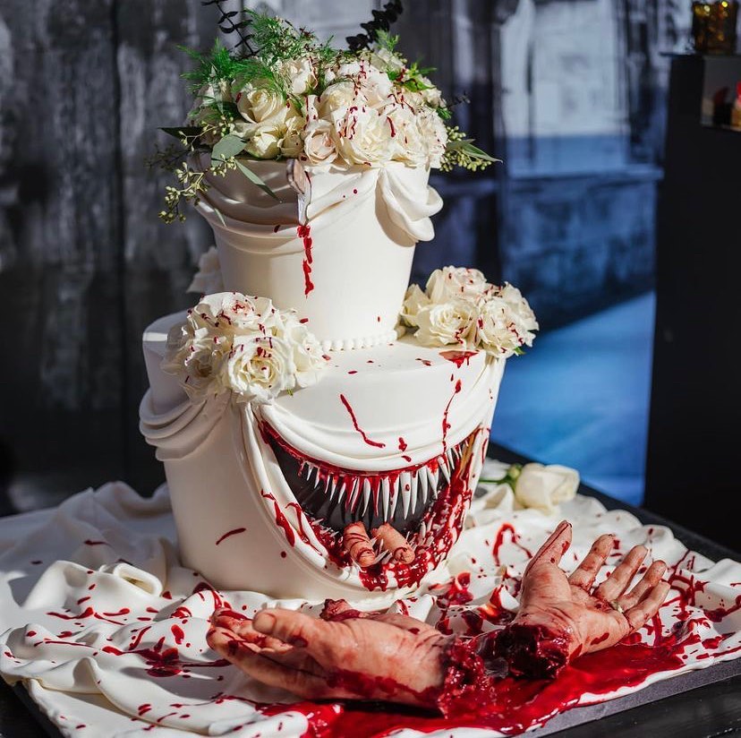 beautiful bloody horrific Halloween wedding cake