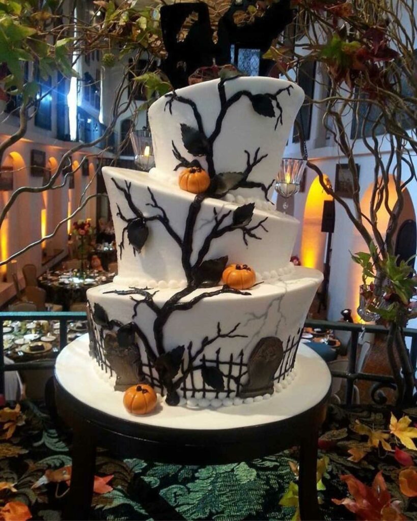 black and white gothic ceremony wedding cake