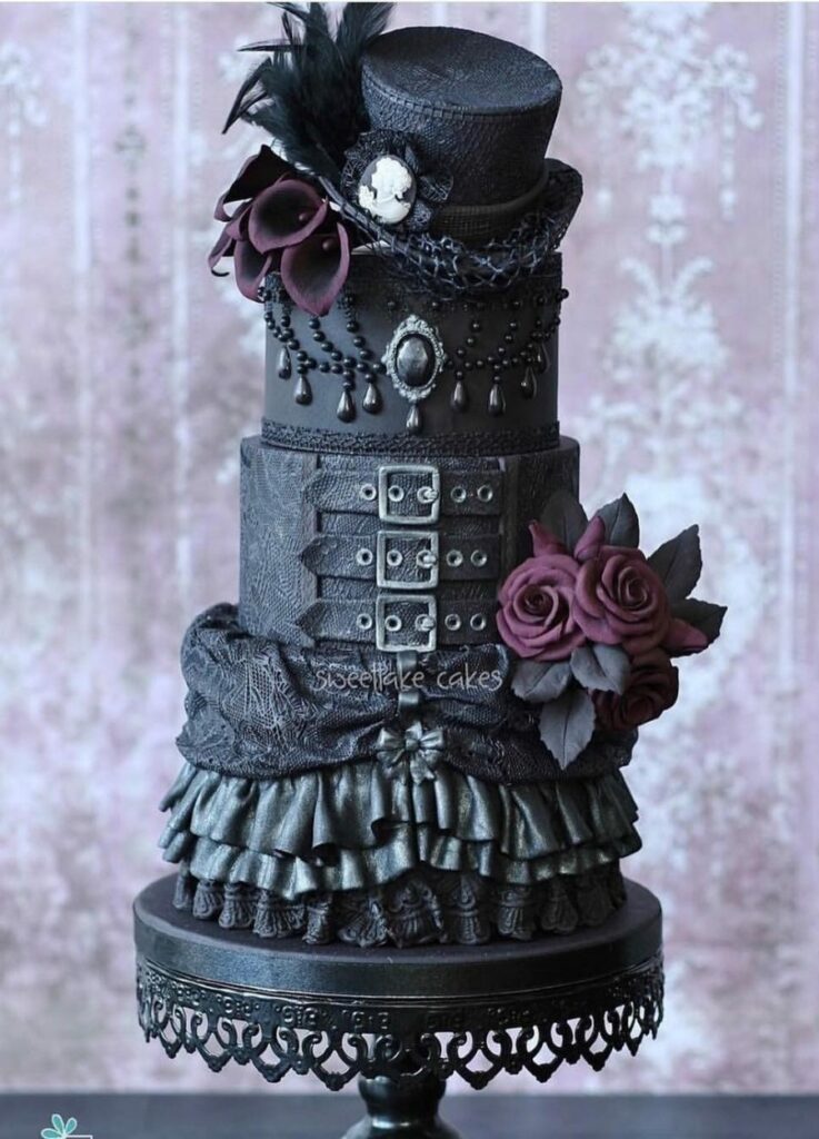 dark and moody gothic inspired wedding cake