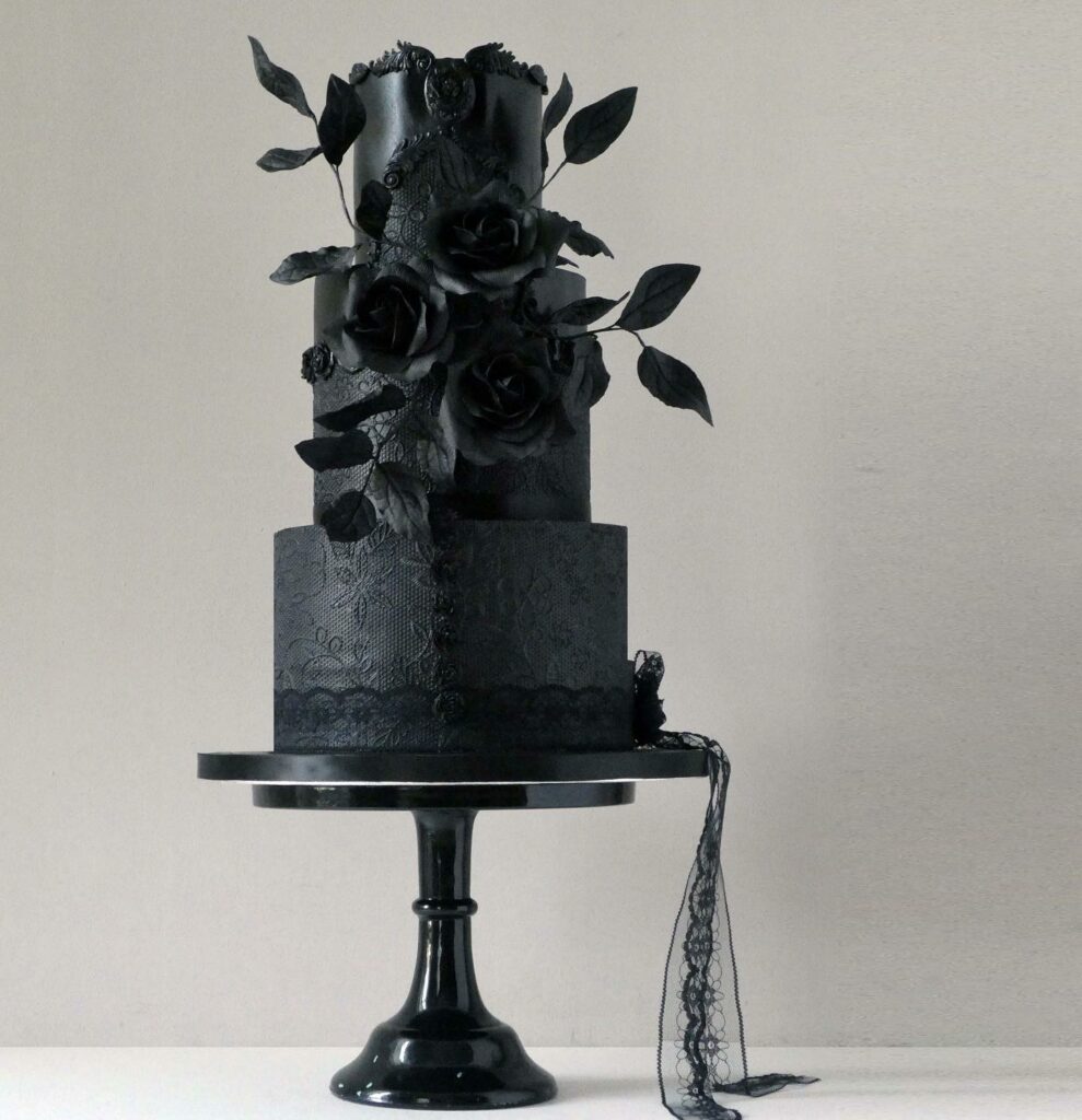 elegant and chic gothic wedding cake in black