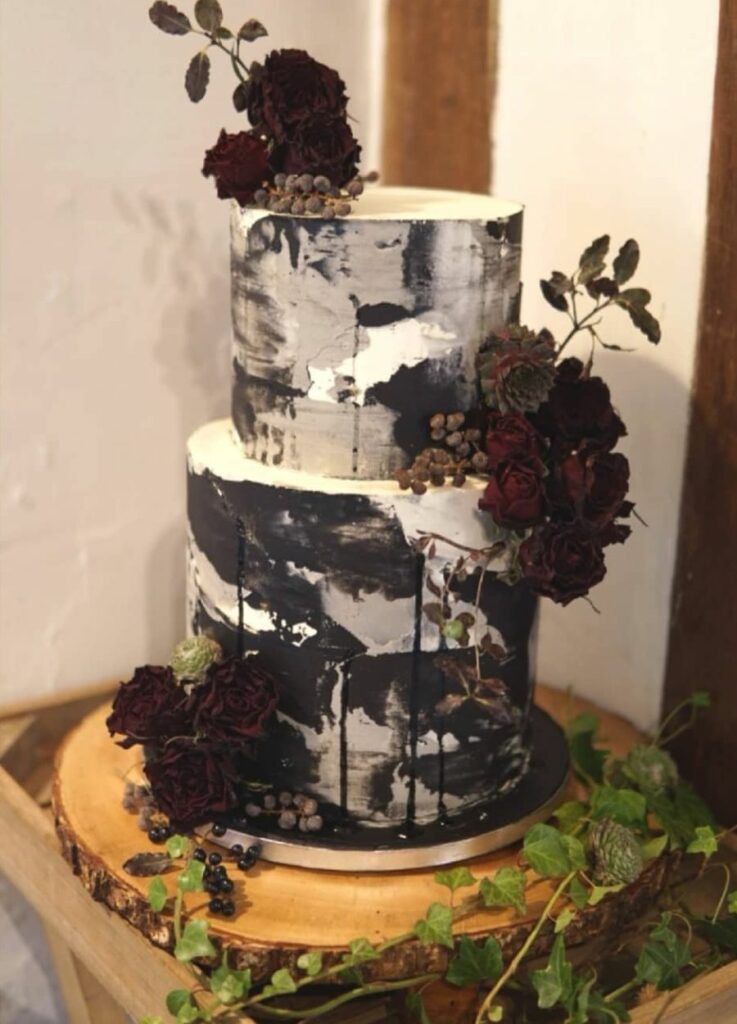 gothic black and white buttercream wedding cake