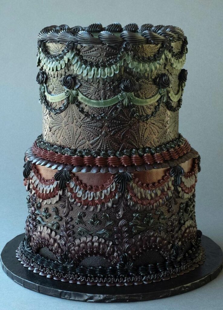 gothic cake with moody color palette and texture