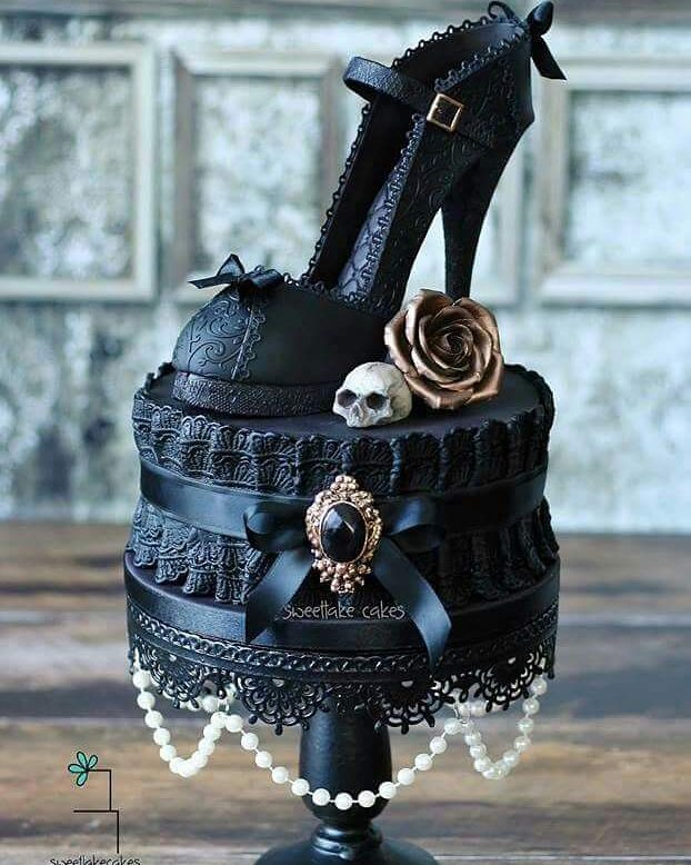 gothic dark skull and high heels wedding cake