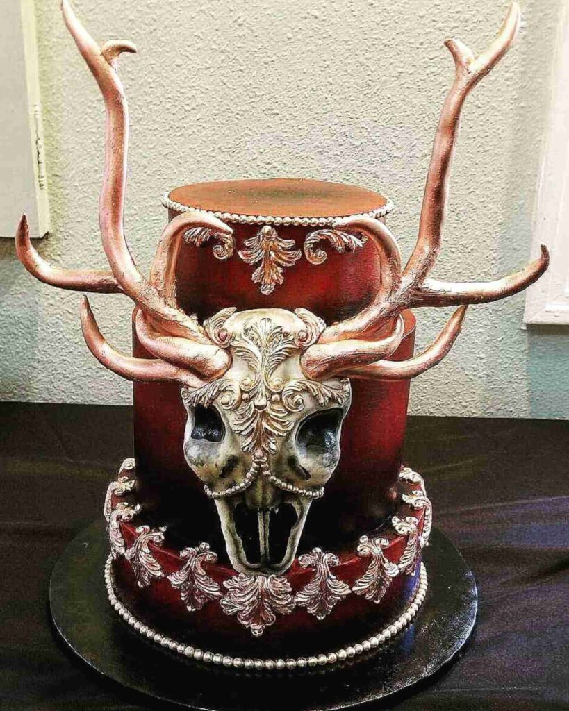 gothic deep red skull wedding cake