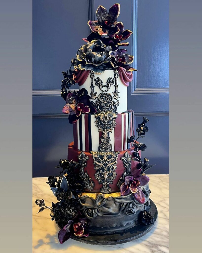 gothic floral decorated wedding cake