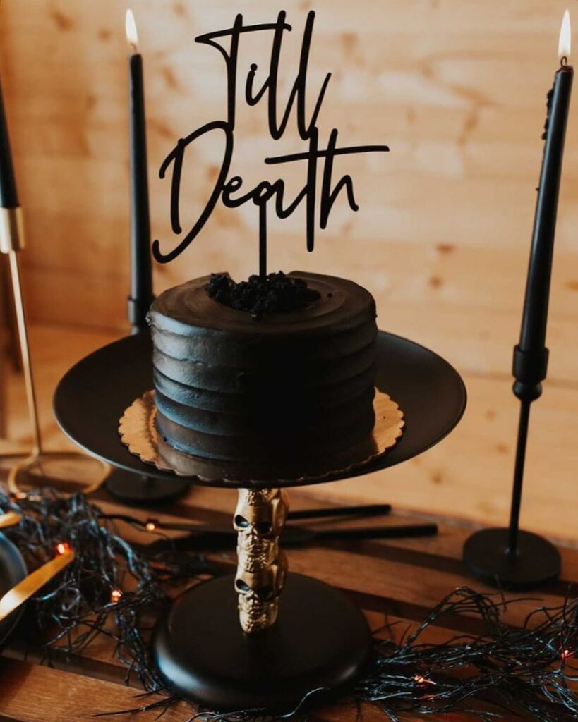 gothic till death wedding cake