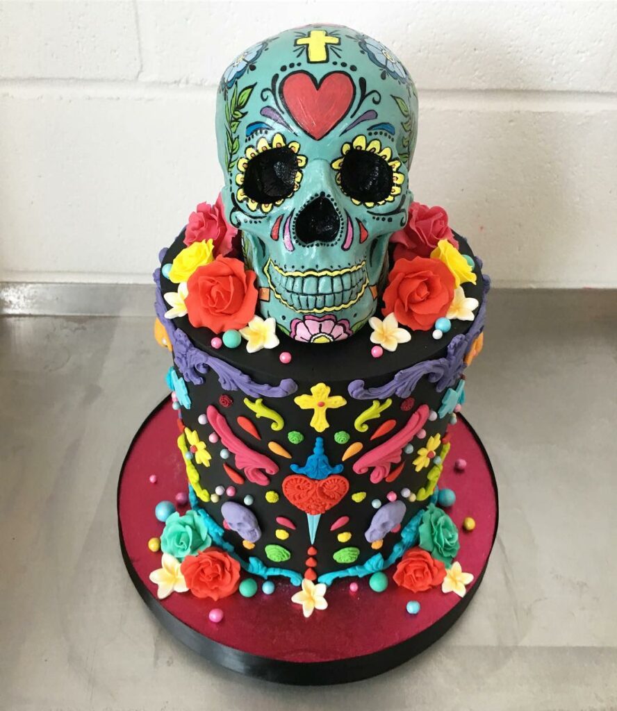 happy Halloween sugar skull wedding cake