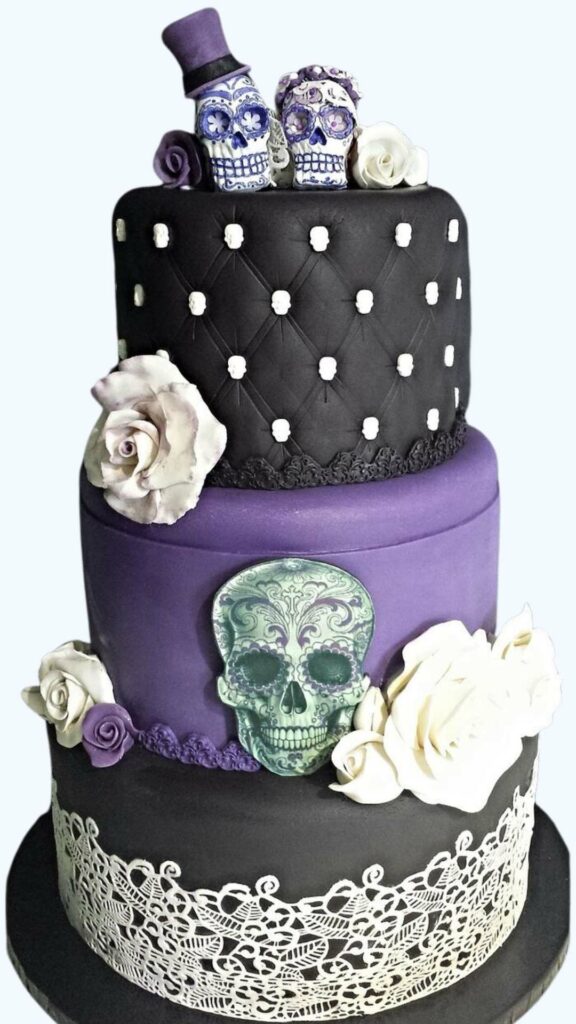 purple and black lace intricate gothic wedding cake